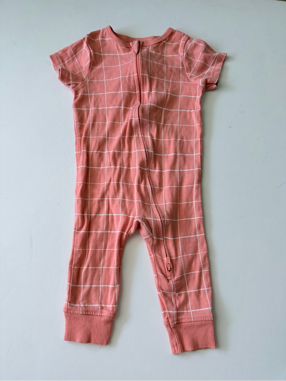 Cloud Island Pink Grid Short-Sleeve Baby Romper - Picture 2 of 4